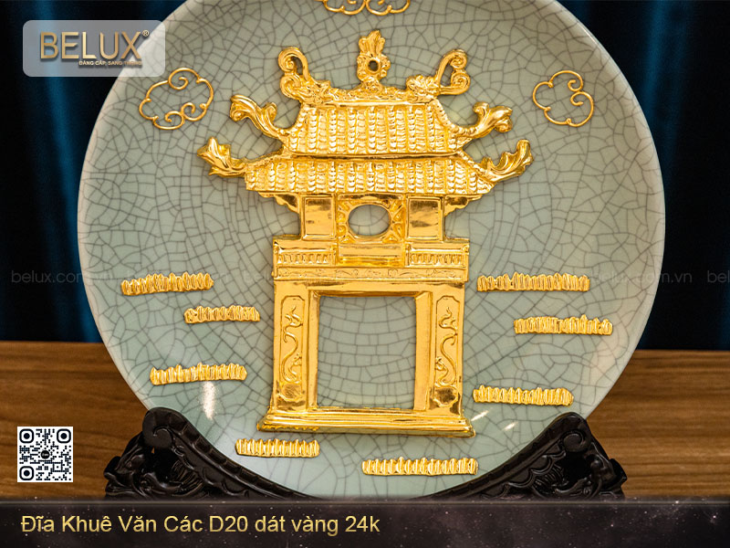 Đĩa khuê văn các D20 dát vàng 24k&nbsp;